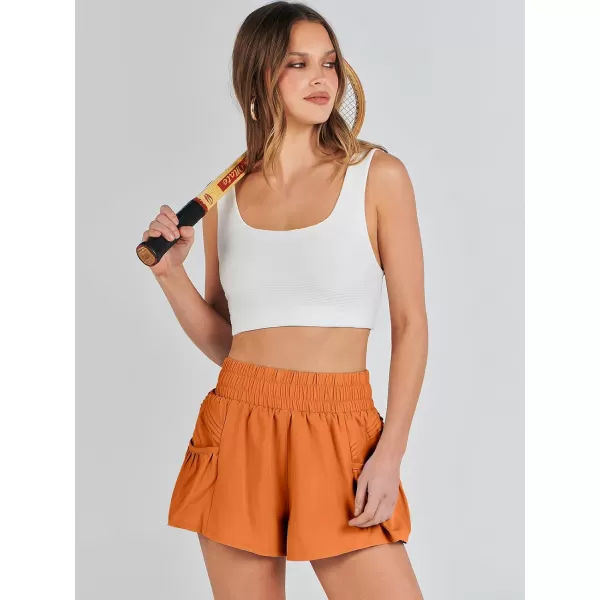 imageANRABESS Women High Waisted Quick Dry Flowy Shorts Gym Workout Running Athletic Short with PocketsOrange