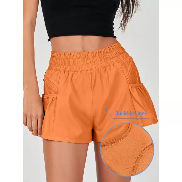 imageANRABESS Women High Waisted Quick Dry Flowy Shorts Gym Workout Running Athletic Short with PocketsOrange
