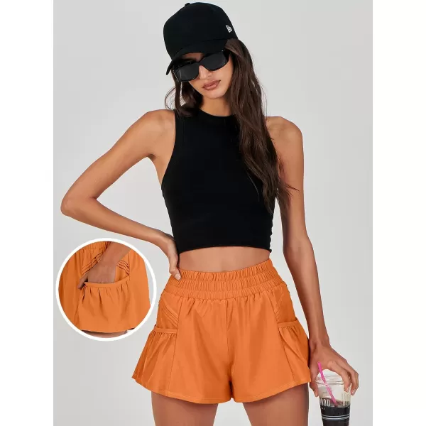 imageANRABESS Women High Waisted Quick Dry Flowy Shorts Gym Workout Running Athletic Short with PocketsOrange