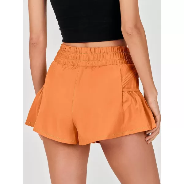 imageANRABESS Women High Waisted Quick Dry Flowy Shorts Gym Workout Running Athletic Short with PocketsOrange