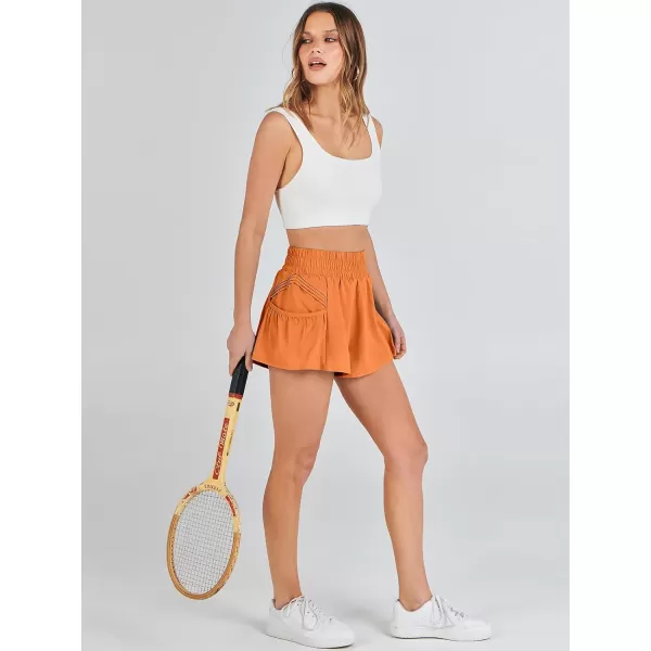 imageANRABESS Women High Waisted Quick Dry Flowy Shorts Gym Workout Running Athletic Short with PocketsOrange