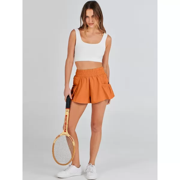 imageANRABESS Women High Waisted Quick Dry Flowy Shorts Gym Workout Running Athletic Short with PocketsOrange