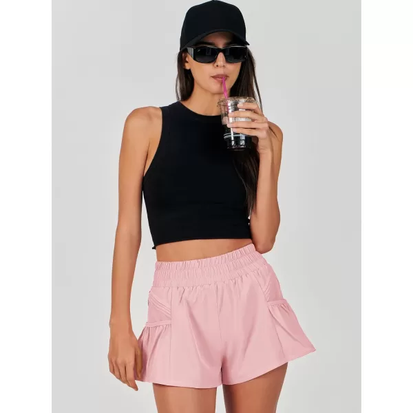 imageANRABESS Women High Waisted Quick Dry Flowy Shorts Gym Workout Running Athletic Short with PocketsPink