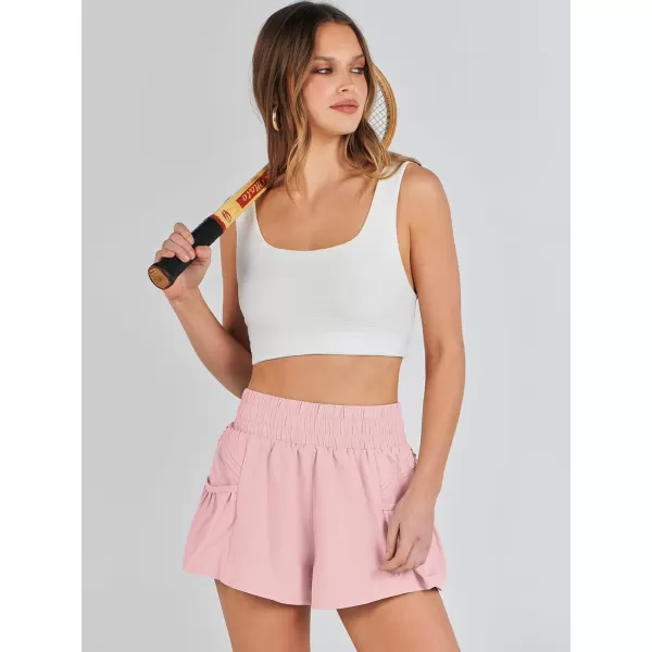 imageANRABESS Women High Waisted Quick Dry Flowy Shorts Gym Workout Running Athletic Short with PocketsPink