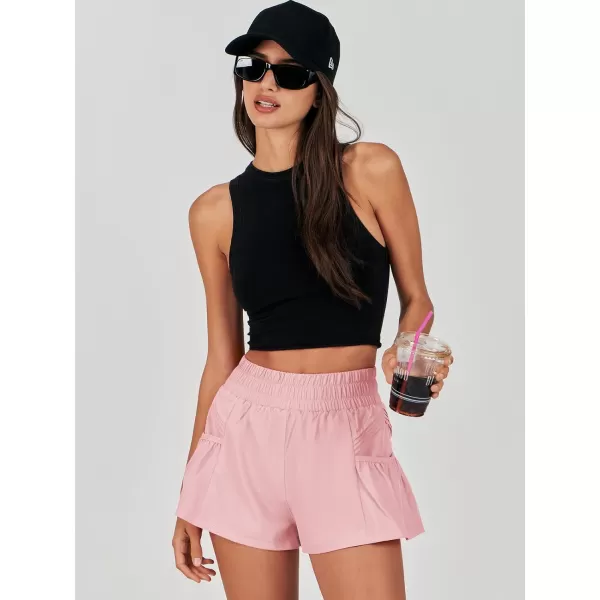 imageANRABESS Women High Waisted Quick Dry Flowy Shorts Gym Workout Running Athletic Short with PocketsPink