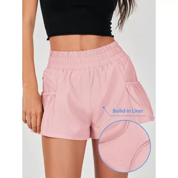 imageANRABESS Women High Waisted Quick Dry Flowy Shorts Gym Workout Running Athletic Short with PocketsPink