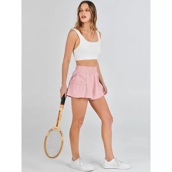 imageANRABESS Women High Waisted Quick Dry Flowy Shorts Gym Workout Running Athletic Short with PocketsPink