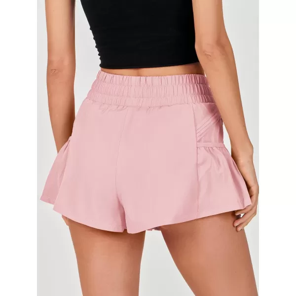 imageANRABESS Women High Waisted Quick Dry Flowy Shorts Gym Workout Running Athletic Short with PocketsPink