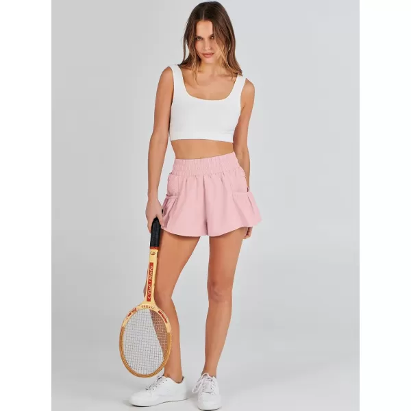 imageANRABESS Women High Waisted Quick Dry Flowy Shorts Gym Workout Running Athletic Short with PocketsPink