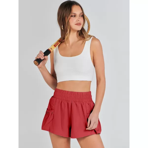 imageANRABESS Women High Waisted Quick Dry Flowy Shorts Gym Workout Running Athletic Short with PocketsRed