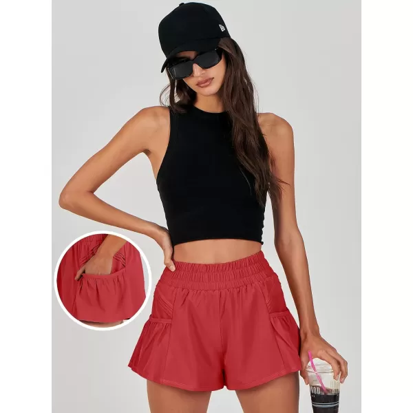 imageANRABESS Women High Waisted Quick Dry Flowy Shorts Gym Workout Running Athletic Short with PocketsRed