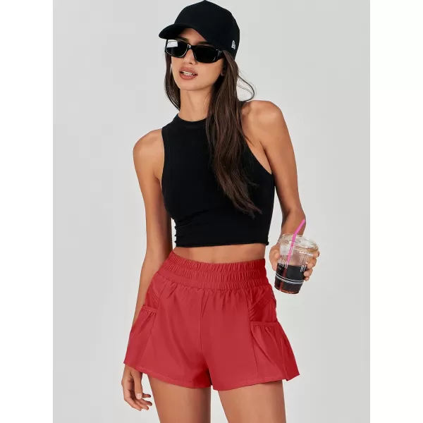 imageANRABESS Women High Waisted Quick Dry Flowy Shorts Gym Workout Running Athletic Short with PocketsRed