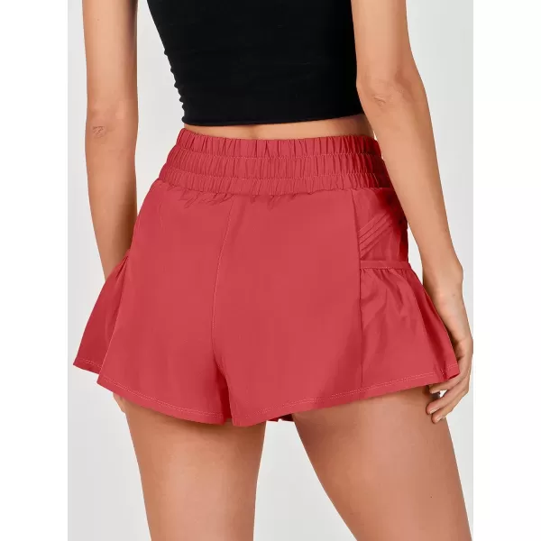 imageANRABESS Women High Waisted Quick Dry Flowy Shorts Gym Workout Running Athletic Short with PocketsRed
