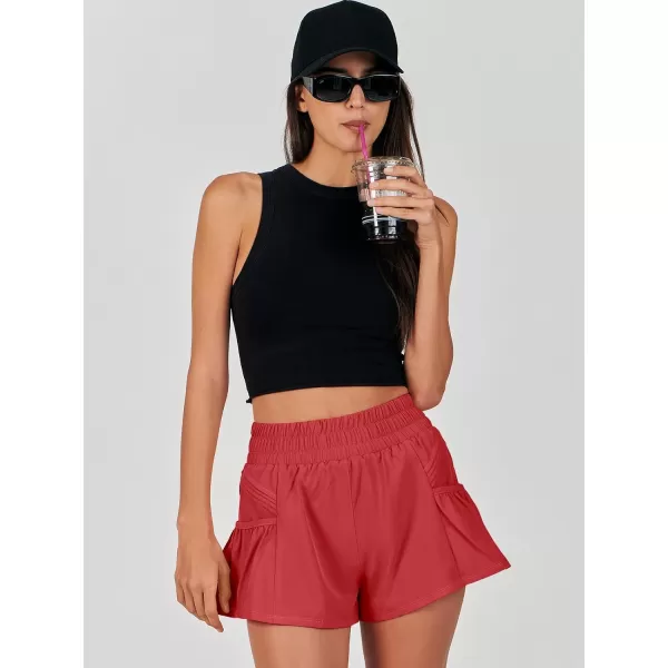 imageANRABESS Women High Waisted Quick Dry Flowy Shorts Gym Workout Running Athletic Short with PocketsRed