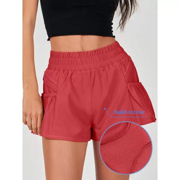 imageANRABESS Women High Waisted Quick Dry Flowy Shorts Gym Workout Running Athletic Short with PocketsRed