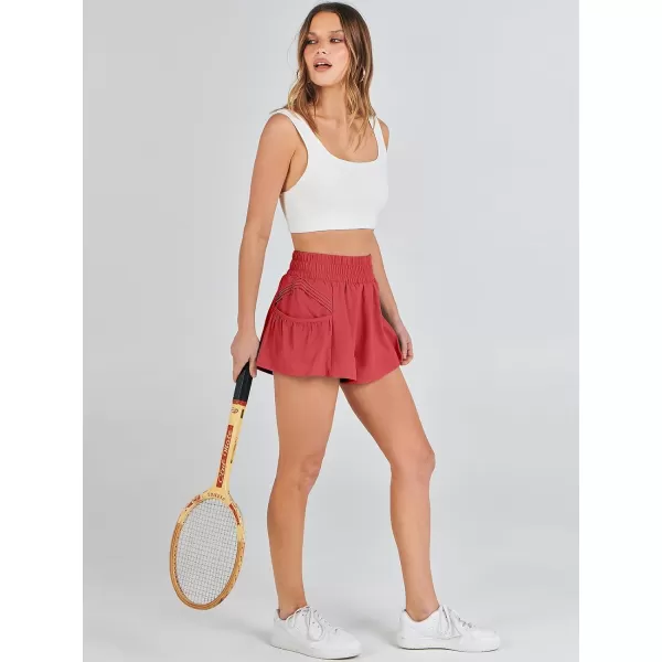 imageANRABESS Women High Waisted Quick Dry Flowy Shorts Gym Workout Running Athletic Short with PocketsRed