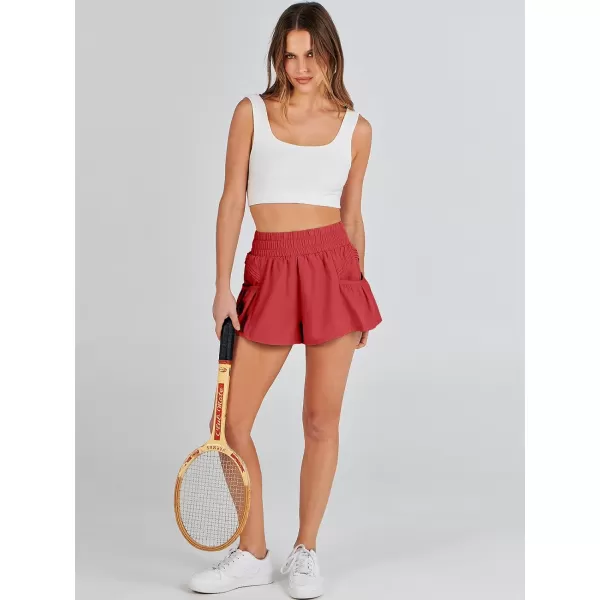 imageANRABESS Women High Waisted Quick Dry Flowy Shorts Gym Workout Running Athletic Short with PocketsRed