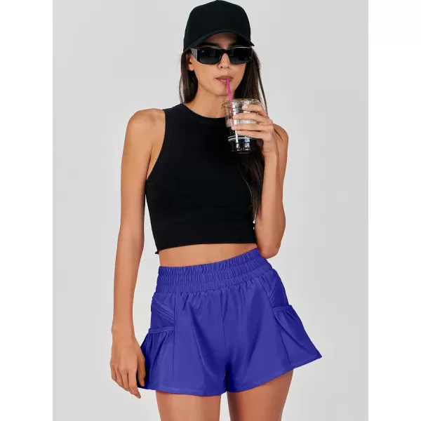 imageANRABESS Women High Waisted Quick Dry Flowy Shorts Gym Workout Running Athletic Short with PocketsRoyal Blue