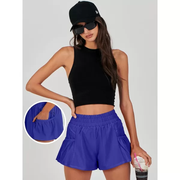 imageANRABESS Women High Waisted Quick Dry Flowy Shorts Gym Workout Running Athletic Short with PocketsRoyal Blue