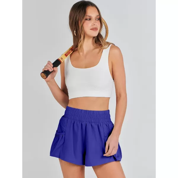 imageANRABESS Women High Waisted Quick Dry Flowy Shorts Gym Workout Running Athletic Short with PocketsRoyal Blue
