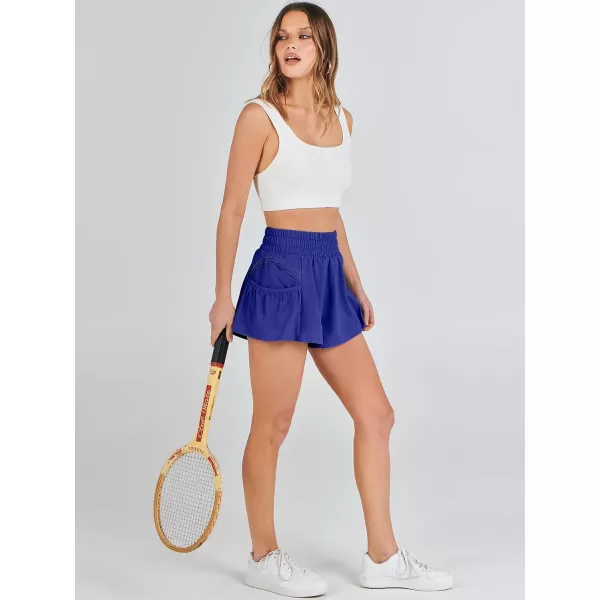 imageANRABESS Women High Waisted Quick Dry Flowy Shorts Gym Workout Running Athletic Short with PocketsRoyal Blue