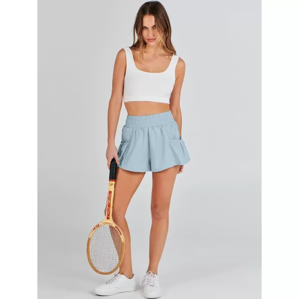 imageANRABESS Women High Waisted Quick Dry Flowy Shorts Gym Workout Running Athletic Short with PocketsSky Blue