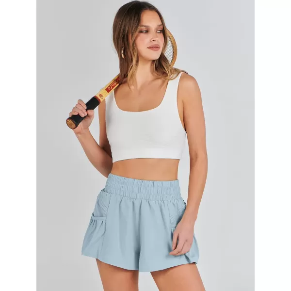 imageANRABESS Women High Waisted Quick Dry Flowy Shorts Gym Workout Running Athletic Short with PocketsSky Blue
