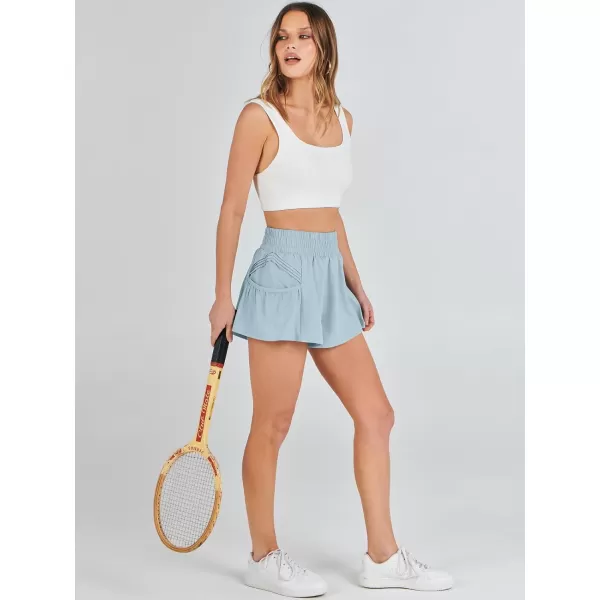 imageANRABESS Women High Waisted Quick Dry Flowy Shorts Gym Workout Running Athletic Short with PocketsSky Blue