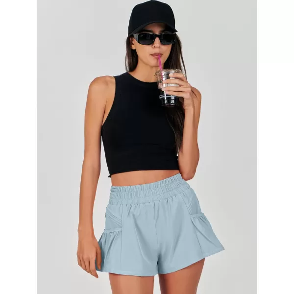 imageANRABESS Women High Waisted Quick Dry Flowy Shorts Gym Workout Running Athletic Short with PocketsSky Blue