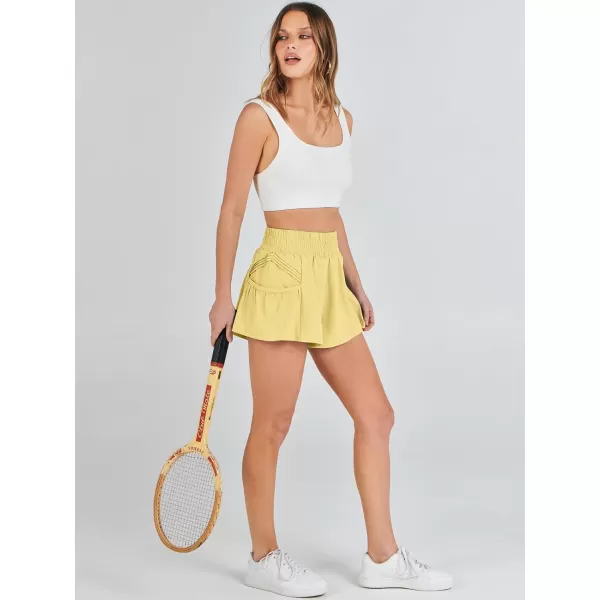 imageANRABESS Women High Waisted Quick Dry Flowy Shorts Gym Workout Running Athletic Short with PocketsYellow