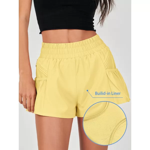 imageANRABESS Women High Waisted Quick Dry Flowy Shorts Gym Workout Running Athletic Short with PocketsYellow
