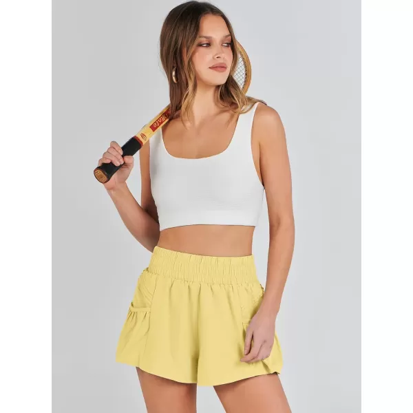 imageANRABESS Women High Waisted Quick Dry Flowy Shorts Gym Workout Running Athletic Short with PocketsYellow
