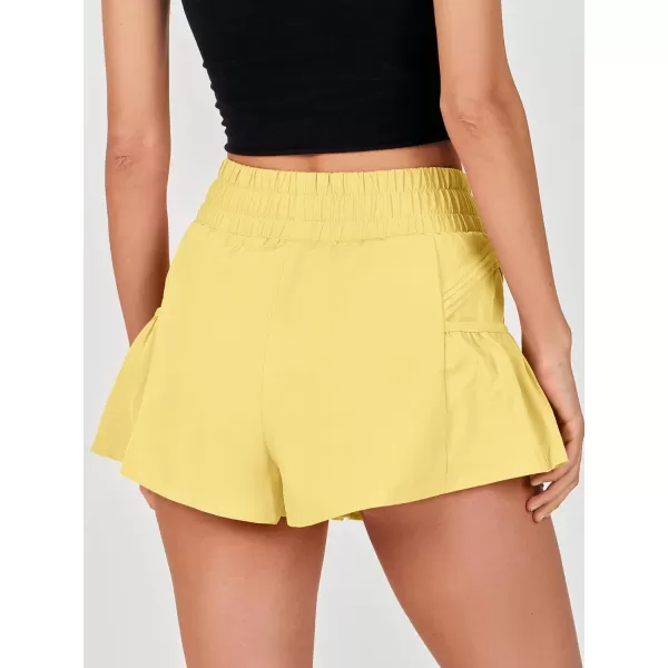 imageANRABESS Women High Waisted Quick Dry Flowy Shorts Gym Workout Running Athletic Short with PocketsYellow