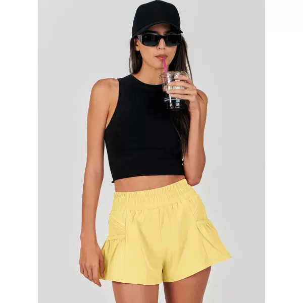 imageANRABESS Women High Waisted Quick Dry Flowy Shorts Gym Workout Running Athletic Short with PocketsYellow