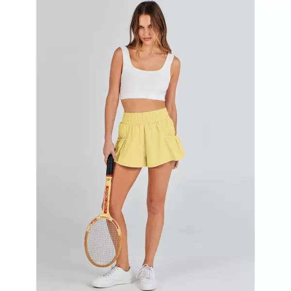 imageANRABESS Women High Waisted Quick Dry Flowy Shorts Gym Workout Running Athletic Short with PocketsYellow