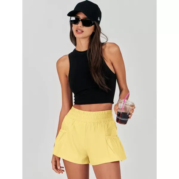 imageANRABESS Women High Waisted Quick Dry Flowy Shorts Gym Workout Running Athletic Short with PocketsYellow
