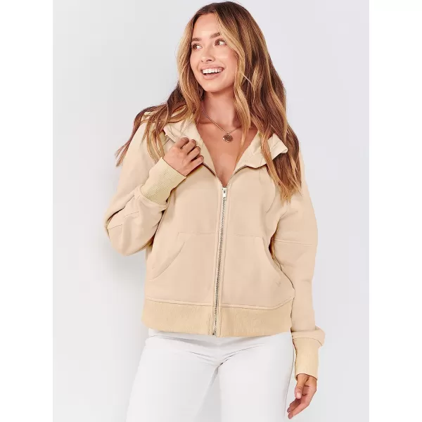 imageANRABESS Women Hoodies Fleece Lined Full Zipper Sweatshirts Long Sleeve Crop Tops Clothes Sweater Thumb HoleApricot