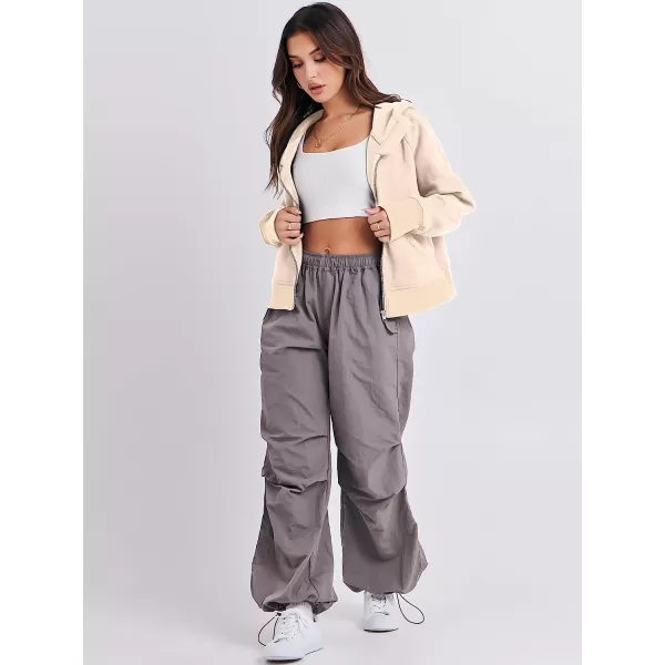 imageANRABESS Women Hoodies Fleece Lined Full Zipper Sweatshirts Long Sleeve Crop Tops Clothes Sweater Thumb HoleApricot