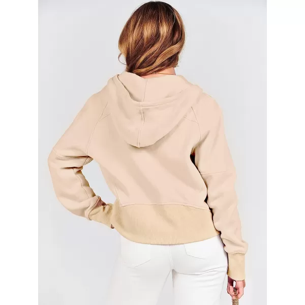 imageANRABESS Women Hoodies Fleece Lined Full Zipper Sweatshirts Long Sleeve Crop Tops Clothes Sweater Thumb HoleApricot