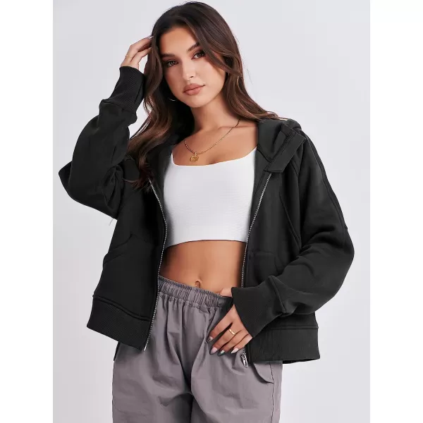 imageANRABESS Women Hoodies Fleece Lined Full Zipper Sweatshirts Long Sleeve Crop Tops Clothes Sweater Thumb HoleBlack