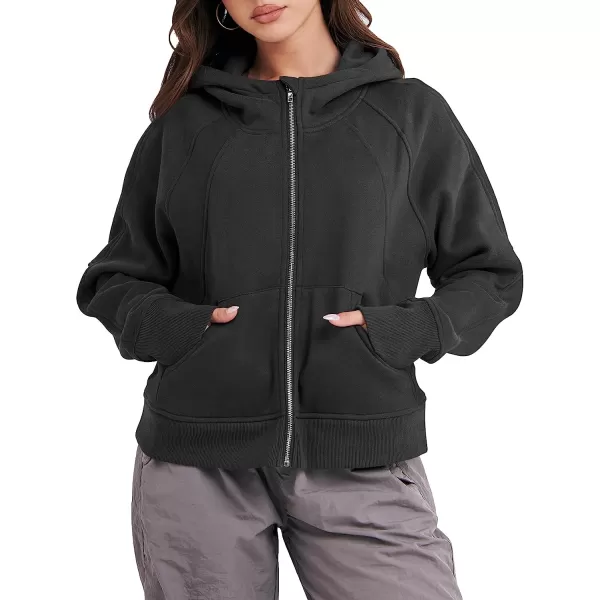 imageANRABESS Women Hoodies Fleece Lined Full Zipper Sweatshirts Long Sleeve Crop Tops Clothes Sweater Thumb HoleBlack
