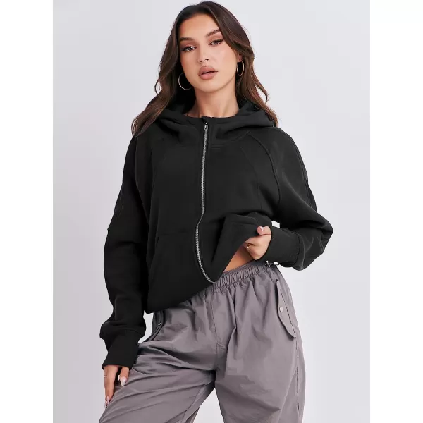 imageANRABESS Women Hoodies Fleece Lined Full Zipper Sweatshirts Long Sleeve Crop Tops Clothes Sweater Thumb HoleBlack