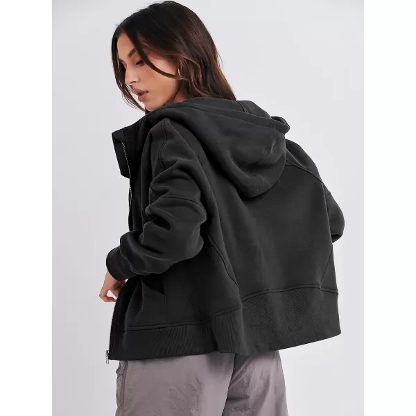 imageANRABESS Women Hoodies Fleece Lined Full Zipper Sweatshirts Long Sleeve Crop Tops Clothes Sweater Thumb HoleBlack