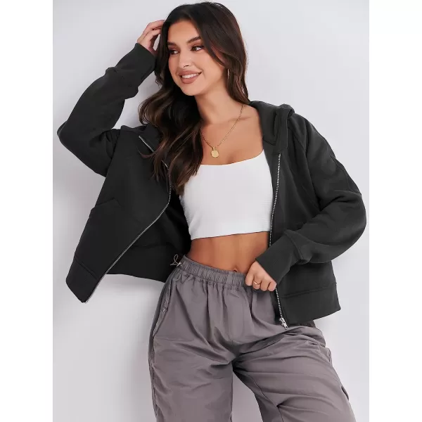 imageANRABESS Women Hoodies Fleece Lined Full Zipper Sweatshirts Long Sleeve Crop Tops Clothes Sweater Thumb HoleBlack
