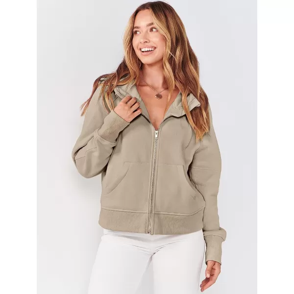 imageANRABESS Women Hoodies Fleece Lined Full Zipper Sweatshirts Long Sleeve Crop Tops Clothes Sweater Thumb HoleCamel