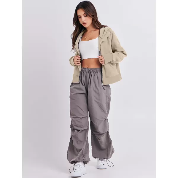 imageANRABESS Women Hoodies Fleece Lined Full Zipper Sweatshirts Long Sleeve Crop Tops Clothes Sweater Thumb HoleCamel