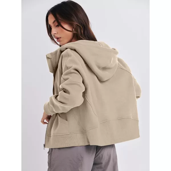 imageANRABESS Women Hoodies Fleece Lined Full Zipper Sweatshirts Long Sleeve Crop Tops Clothes Sweater Thumb HoleCamel