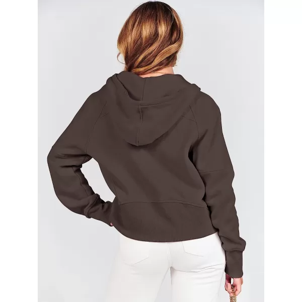 imageANRABESS Women Hoodies Fleece Lined Full Zipper Sweatshirts Long Sleeve Crop Tops Clothes Sweater Thumb HoleCoffee