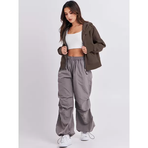 imageANRABESS Women Hoodies Fleece Lined Full Zipper Sweatshirts Long Sleeve Crop Tops Clothes Sweater Thumb HoleCoffee