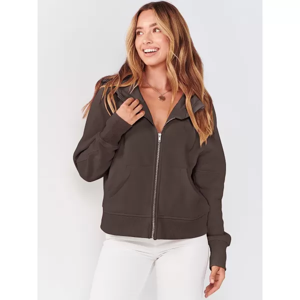 imageANRABESS Women Hoodies Fleece Lined Full Zipper Sweatshirts Long Sleeve Crop Tops Clothes Sweater Thumb HoleCoffee